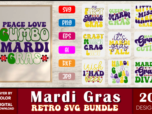 Mardi gras retro bundle t shirt designs for sale