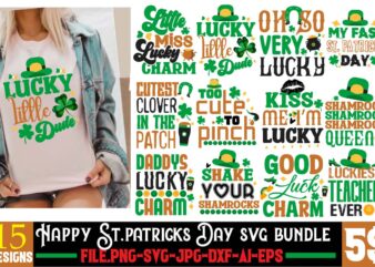Happy St.patrick’s T-shirt Bundle,CUTEST CLOVER IN THE PATCH T-shirt Design, Happy St.Patrick’s Day T-shirt Design,.studio files, 100 patrick day vector t-shirt designs bundle, Baby Mardi Gras number design SVG, buy
