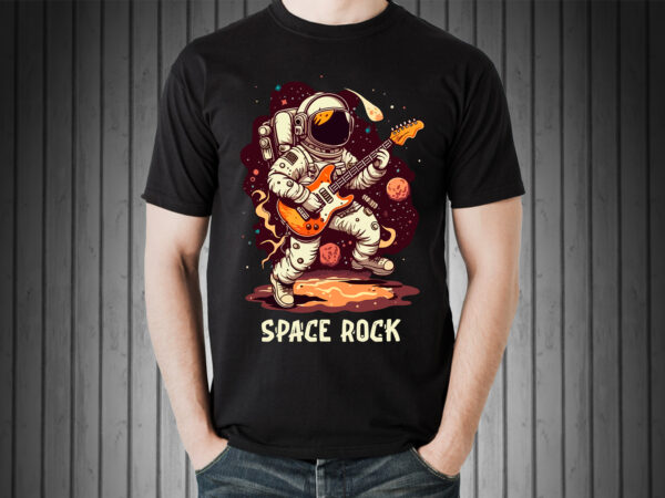 Astronaut space rock guitar t-shirt design