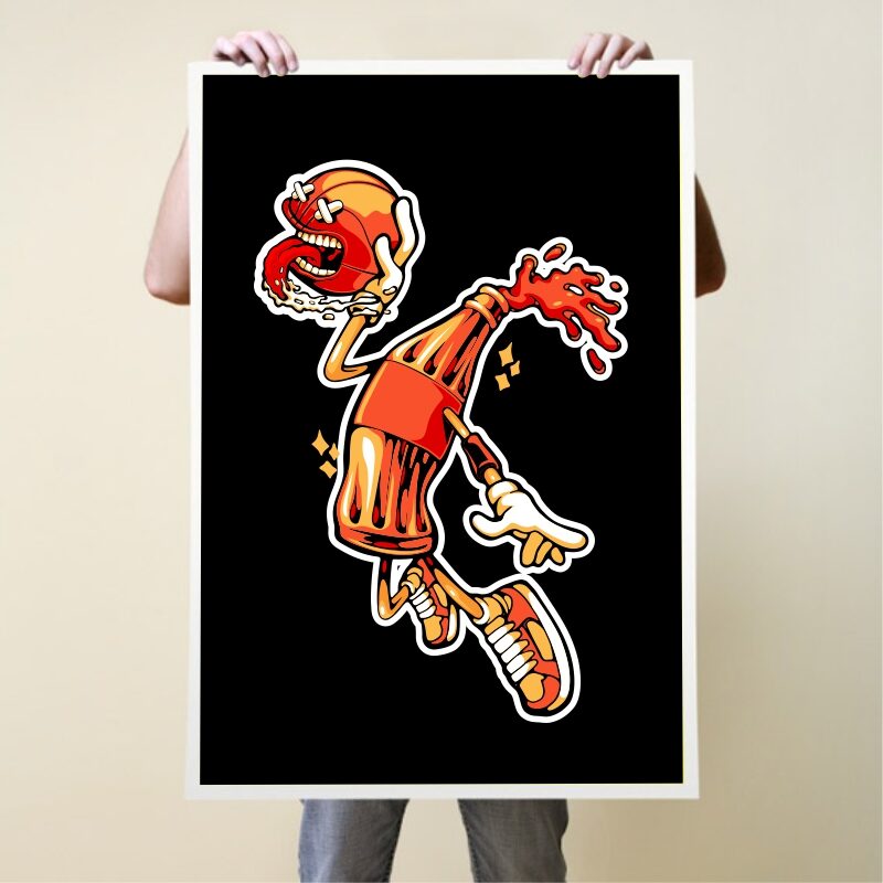 a bottle character playing basketball