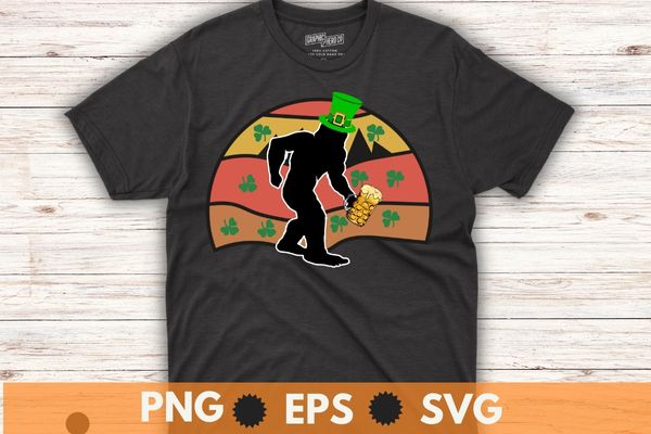 Bigfoot Irish Drinking Beer St Patrick’s Day Sasquatch T-Shirt design vector svg