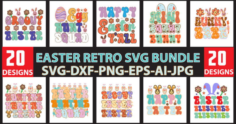 Easter Retro Svg Bundle ,Retro Easter SVG Bundle, Easter Svg files, Spring Svg, Easter svg for Shirts, Easter Bundle, Easter Quotes, Cut Files, Cricut file,Retro Easter SVG bundle, Easter svg