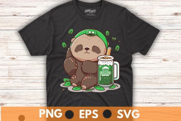 6 cute st patrick’s day sloth and cat wear irish hat and drink beer funny t shirt design bundle