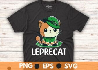 Leprecat funny cat wear Irish hat funny st patricks day theme T-shirt design vector