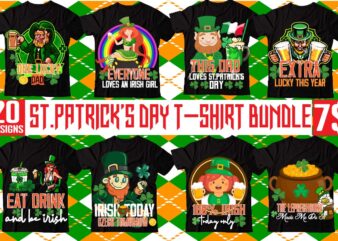 St.patrick’s T-shirt Bundle, 20 Designs,Happy St.Patrick’s Day T-shirt Design,.studio files, 100 patrick day vector t-shirt designs bundle, Baby Mardi Gras number design SVG, buy patrick day t-shirt designs for commercial