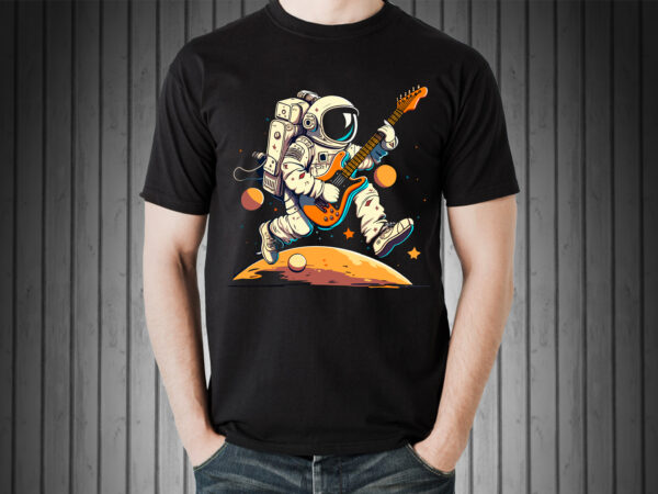 Astronaut run with guitar t-shirt design