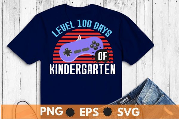 Level 100 Days Of School Unlocked Gamer Video Games Boys T-Shirt design vector svg eps, level days, funny 100th day t shirts store, 100th day, school celebrate, days smarter, cute