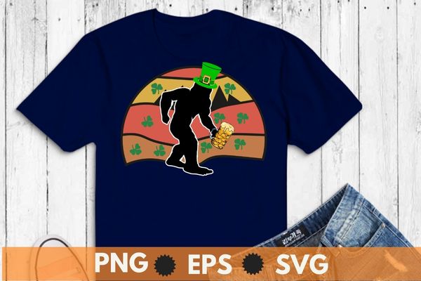 Bigfoot irish drinking beer st patrick’s day sasquatch t-shirt design vector svg