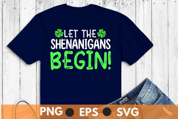 Let The Shenanigans Begin St Patricks Day Tie Dye Style T-Shirt design vector svg, vintage shamrock, st pattys day
