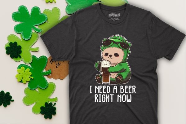 I need a beer right now sloth funny st patricks day shirt design vector, Sloth drinking beer, sloth wear irish dress and sunglass