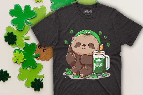 Sloth drinking beer, sloth wear irish dress and sunglass t shirt design vector art