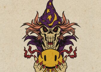 wizard skull smile t shirt design for sale