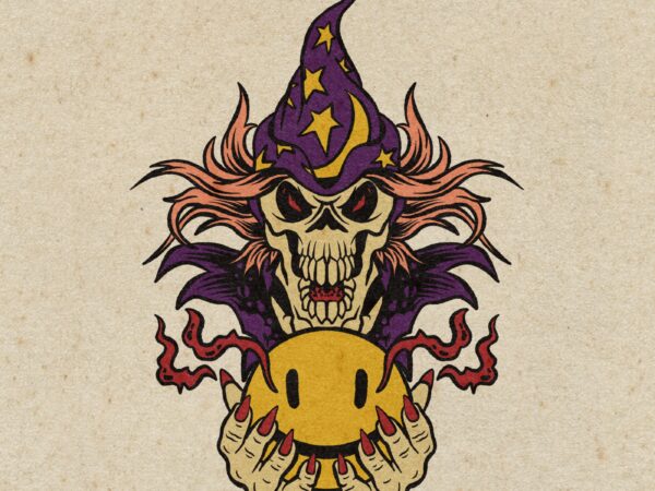 Wizard skull smile t shirt design for sale