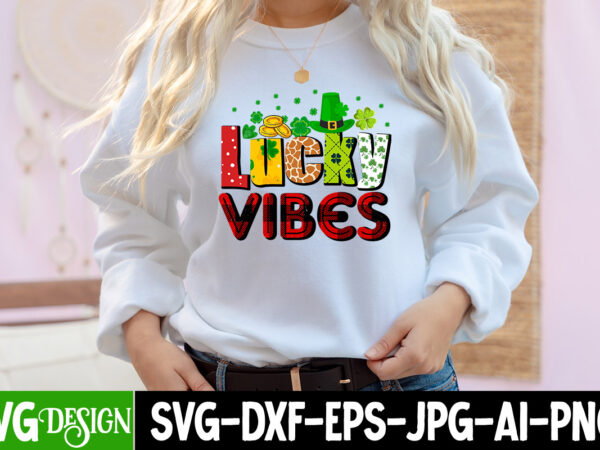 Lucky vibes t-shirt design, lucky vibes svg cut file, st. patrick’s day png, lucky shamrock png, retro st. patty’s day png design, green leopard, retro lucky png, clover png, sublimation