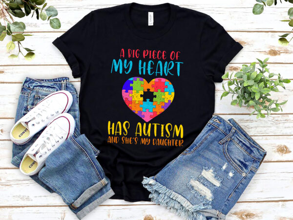 A big piece of my heart has autism and she_s my daughter autism awareness dad mom daughter autistic nl 0202 t shirt vector