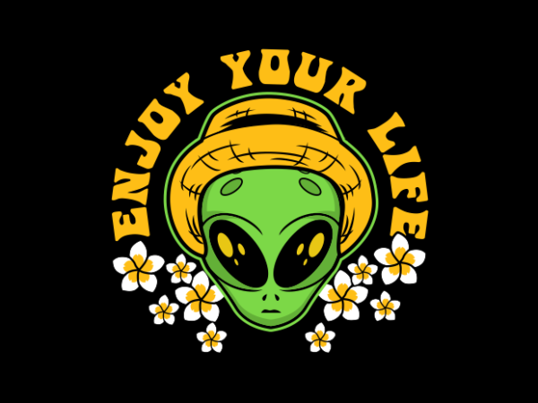 Alien cartoon with flower t shirt vector