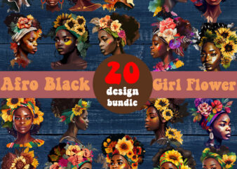 Afro Black Girl Flower History Bundle, Afro Woman, African American, Black Girl, Afro Queen, Black Woman