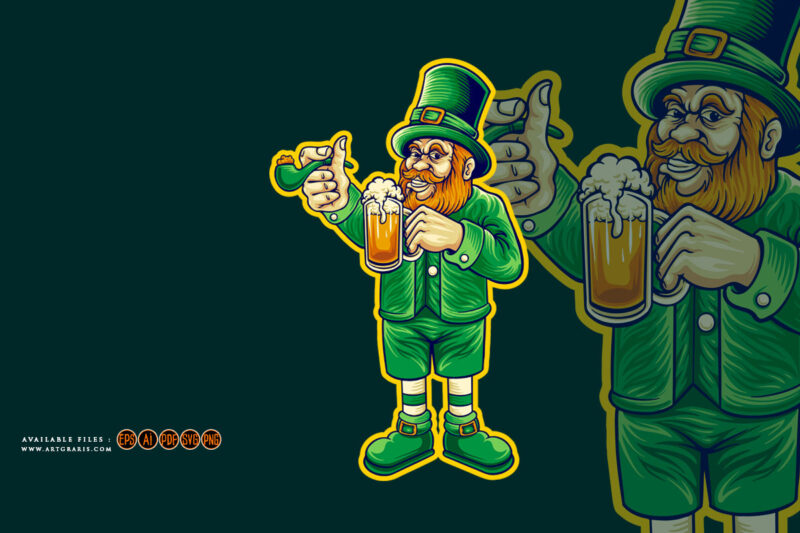 St patrick’s beer day leprechaun cartoon logo illustrations