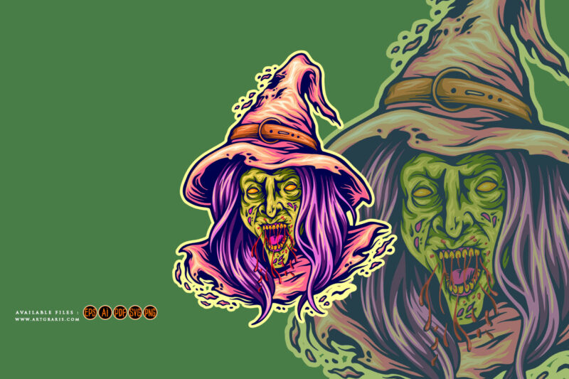 Evil witch monster head logo cartoon illustrations