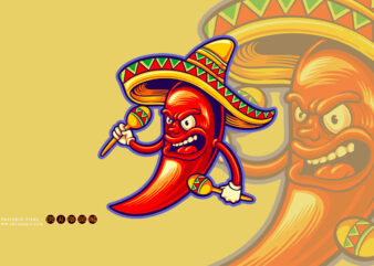 Chilli pepper mexican maracas cinco de mayo logo illustrations