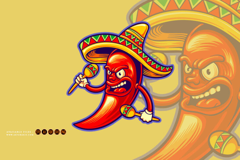 Chilli pepper mexican maracas cinco de mayo logo illustrations