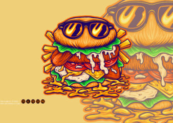 Cute burger cool cartoon logo illustrations t shirt vector file