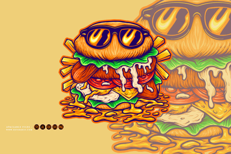 Cute burger cool cartoon logo illustrations