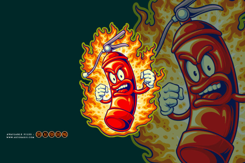 Fire extinguisher flaming spray logo cartoon illustrations