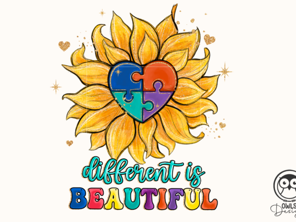 Autism different is beautiful sunflower png t shirt vector