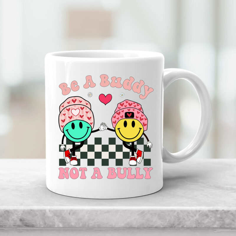 Be A Buddy Not A Bully Anti Bullying Teacher T-Shirt Design, Kids Boys Girls Digital Download Retro Groovy PNG Files NC 1302