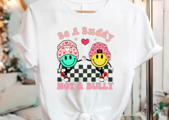 Be A Buddy Not A Bully Anti Bullying Teacher T-Shirt Design, Kids Boys Girls Digital Download Retro Groovy PNG Files NC 1302
