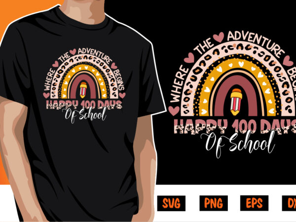 Where the adventure begins happy 100 days of school, 100 days of school shirt print template, second grade svg, 100th day of school, teacher svg, livin that life svg, sublimation t shirt design for sale