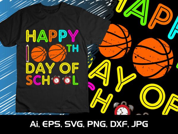 Happy 100th day of school,100 days smarter, happy back to school day shirt print template, typography design for kindergarten pre-k preschool, last and the first day of school, 100 days