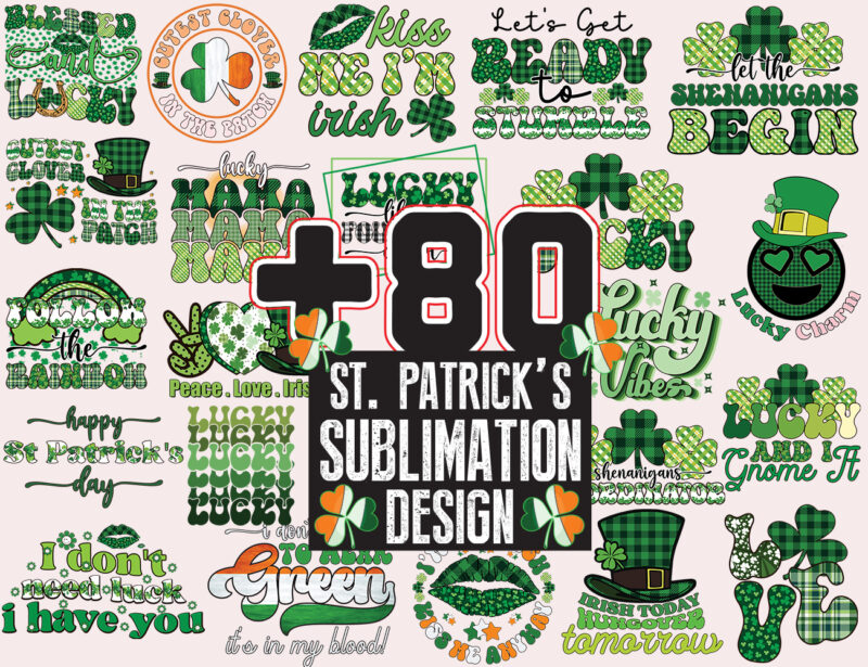 St. Patrick's Day Sublimation design bundle, St Patrick's Day Bundle,St Patrick's Day SVG Bundle,Feelin Lucky PNG, Lucky Png, Lucky Vibes, Retro Smiley Face, Leopard Png, St Patrick's Day Png, St.