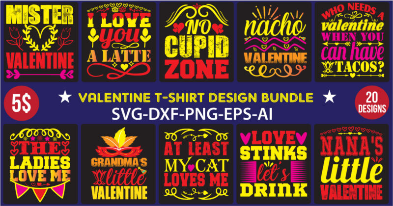 Valentine T-Shirt Design Bundle