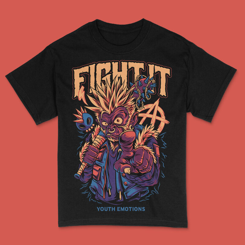 Fight it Monkey T-Shirt Design Template