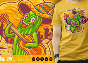 Cactus mexico cinco de mayo guitar playing logo illustrations t shirt vector file