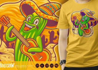 Cactus mexico cinco de mayo guitar playing logo illustrations