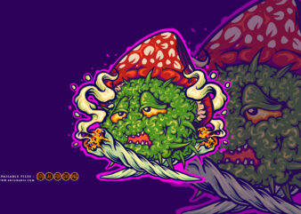 Cannabis leaf mushrooms smoking weed logo cartoon illustrations