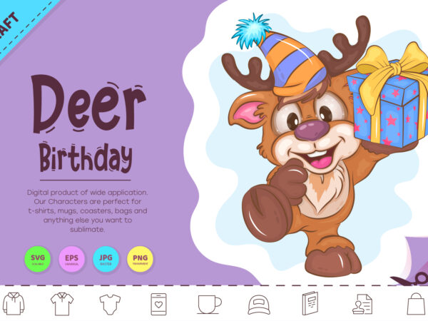 Cartoon deer birthday. clipart t shirt vector file