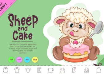 Cartoon Sheep and Cake. Clipart. t shirt vector file