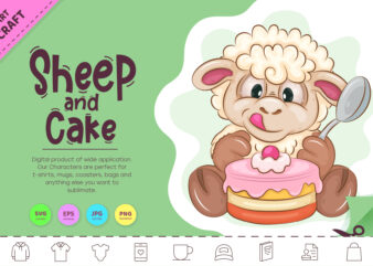 Cartoon Sheep and Cake. Clipart.