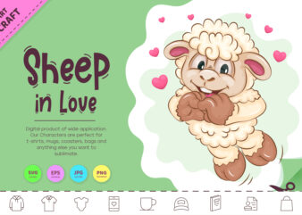 Cartoon Sheep in Love. Clipart.