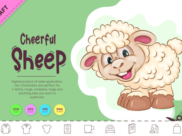 Cheerful cartoon sheep. clipart. t shirt vector file