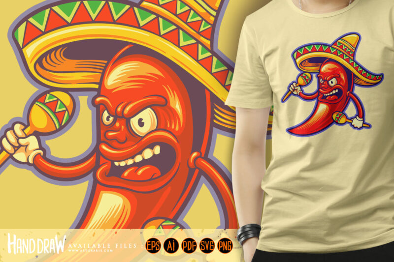 Chilli pepper mexican maracas cinco de mayo logo illustrations