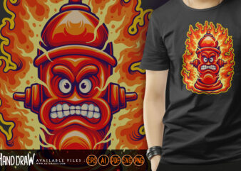 Classic creepy flaming fire hydrant logo cartoon Illustrations t shirt vector file