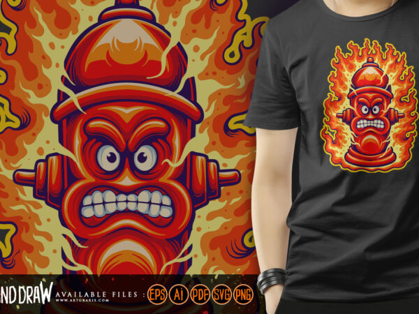 Classic creepy flaming fire hydrant logo cartoon illustrations t shirt vector file