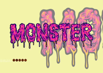 Creepy monster text melted hand lettering word illustrations