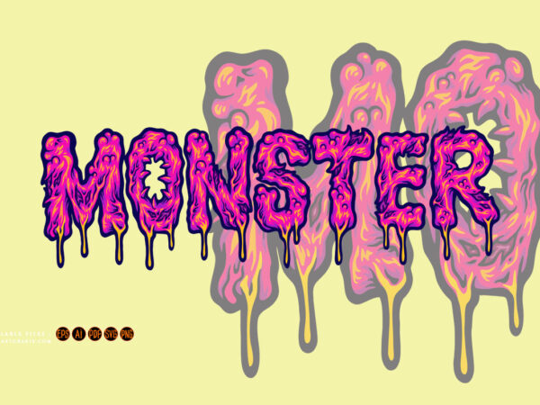 Creepy monster text melted hand lettering word illustrations t shirt vector file