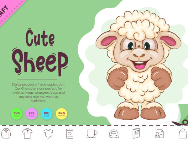 Cute cartoon sheep. clipart. t shirt vector file